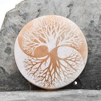 Plaque de Sélénite Arbre de vie Orange Yin/yang