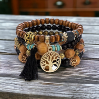 Bracelet Fantaisie 4 Rang Noir et Bois