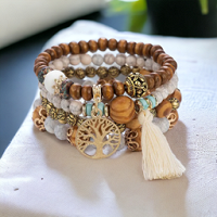 Bracelet Fantaisie 4 Rang Blanc et Doré