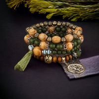 Bracelet Fantaisie 4 Rang Vert et Bois